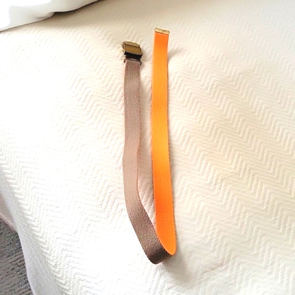 Orange & Tan Web Belt With Solid Brass Clamp Belt Buckle